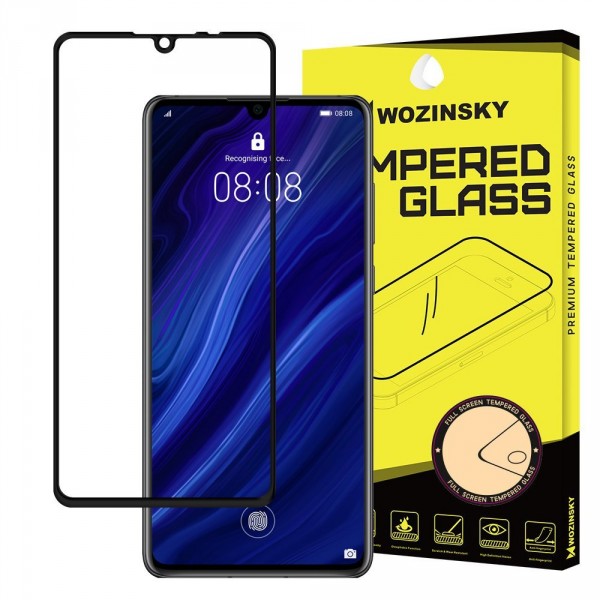 Wozinsky Super odolné tvrzené sklo Full Glue na celý displej s rámem Case Friendly Huawei P30 černé