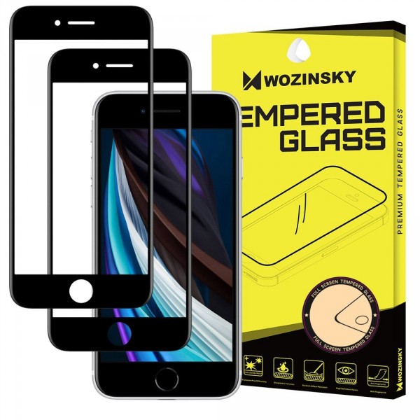 Wozinsky Sada 2x super odolné tvrzené sklo Full Glue na celý displej s rámem Case Friendly iPhone SE 2020 / iPhone 8 / iPhone 7 / iPhone 6S / iPhone 6 černé